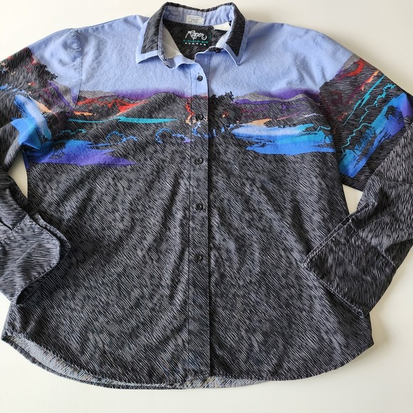 VINTAGE ROPER Shirt Womens Large Western Rodeo Horses Sky Cowgirl Festival 1980s - Picture 6 of 16